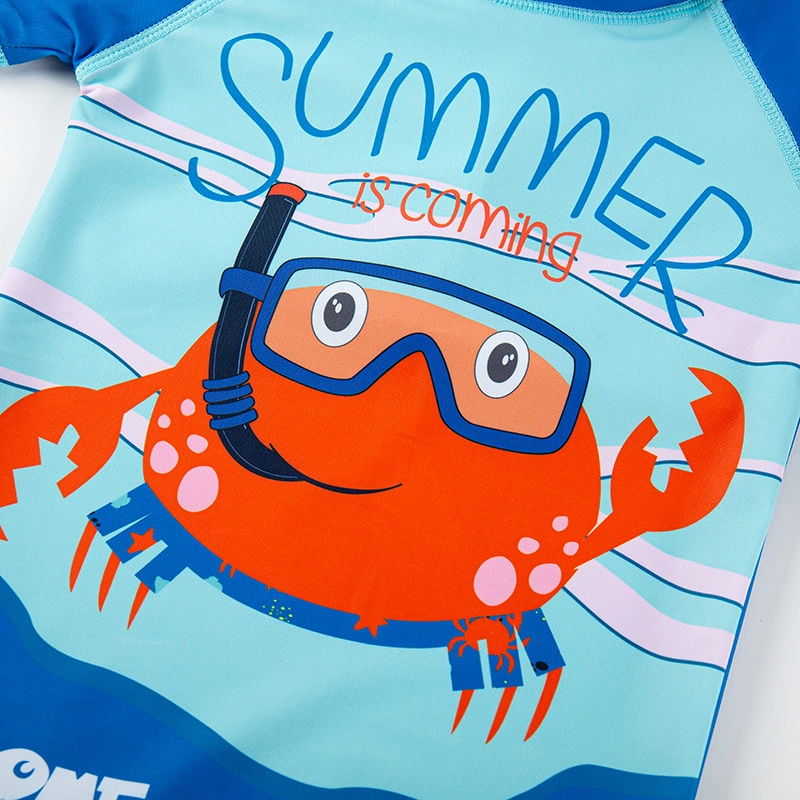 Kids Summer Clothes Crabs Printing Bathing Suits UV Protection Swimsuit Baby Boy Girl 2-16 Years Short Sleeve Zip Nylon Spandex Swimwear for Swimming Pool, SPA