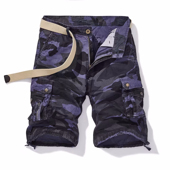Pantaloncini cargo da uomo mimetici con vestibilità rilassata in puro cotone a otto tasche